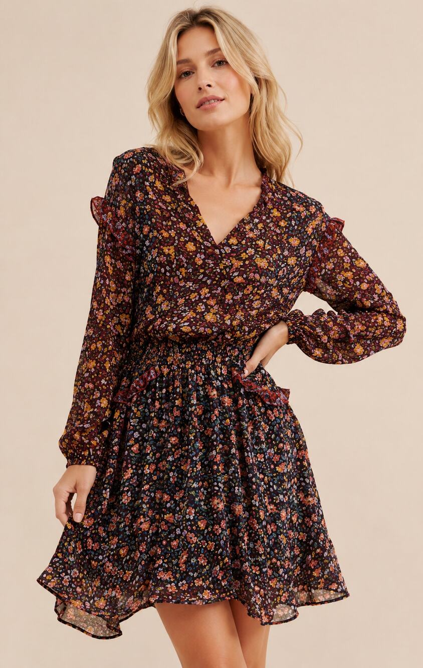 Anthropologie NEW Helene Tunic Dress Womens Medium Floral Ruffled Boho Cottage